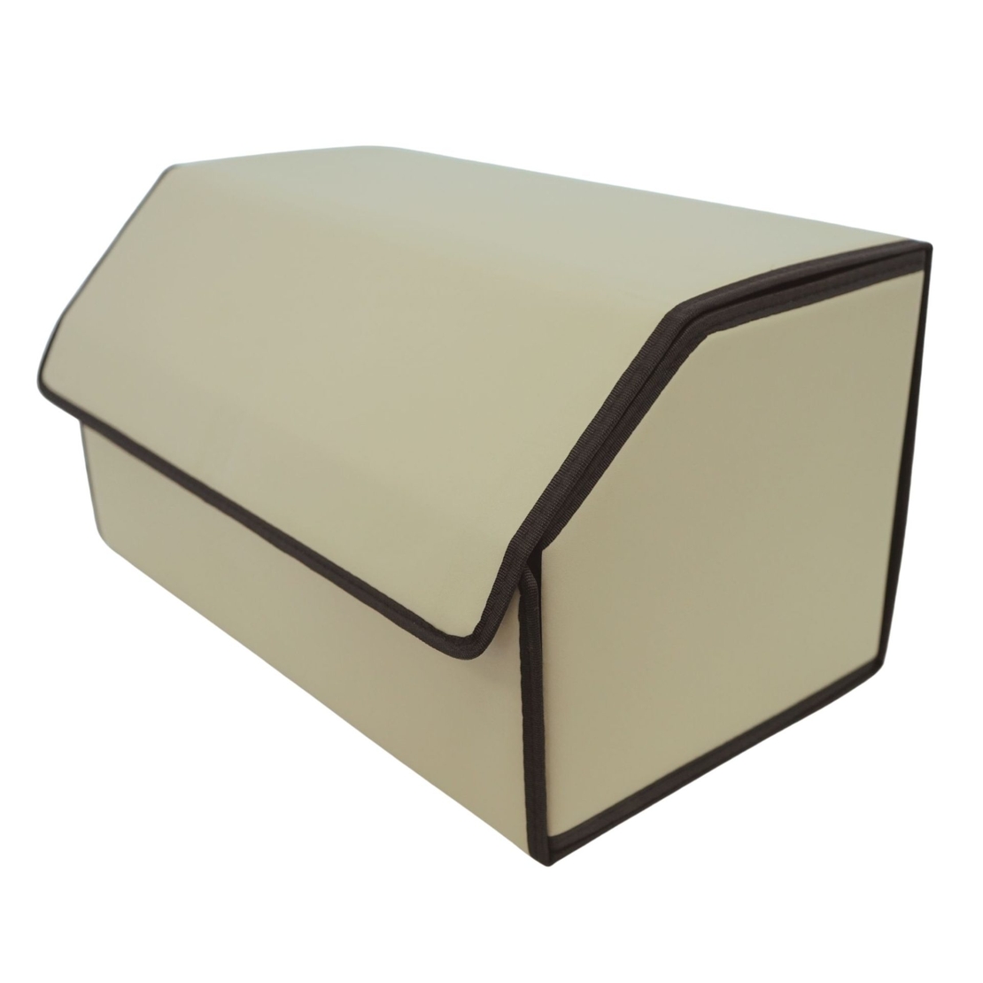 Cutie de Depozitare Auto, Flippy, Organizator Premium Portbagaj, Geanta Multifunctionala din Piele Ecologica, 2 Compartimente Depozitare, Pliabil si Rezistent la Uzura, Bej, 55 x 30 x 30cm