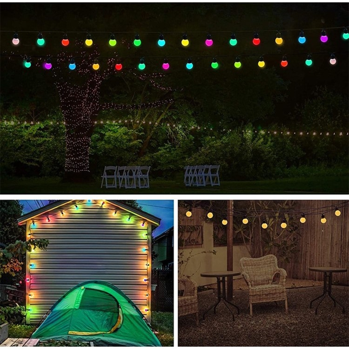 Instalatie Craciun, 5 metri, 10 Becuri LED rotunde, pentru exterior cu incarcare la sursa de curent, Vafy