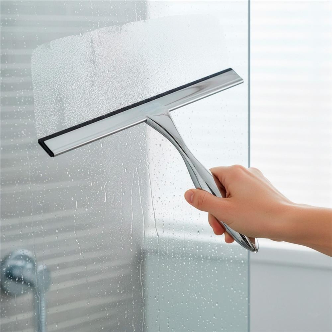 Racleta pentru baie din inox cu suport adeziv, lama 25 cm, finisaj lucios argintiu