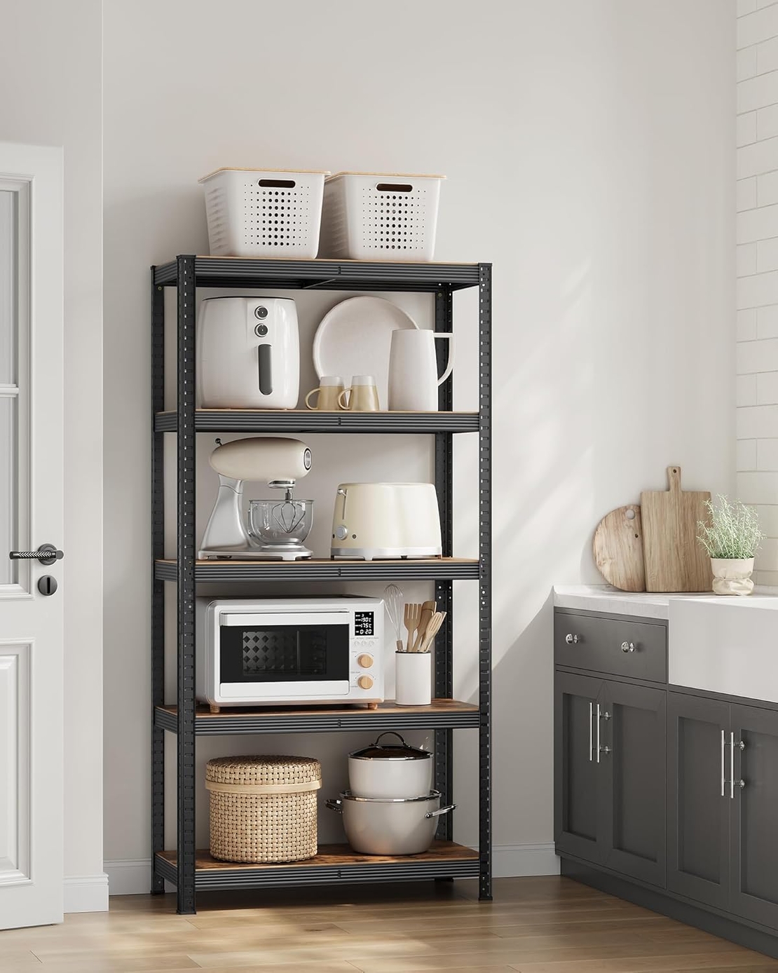 SONGMICS Raft cadru metalic modular pentru depozitare, 5 polite, 180x90x40 cm, sarcina 875 kg, maro rustic