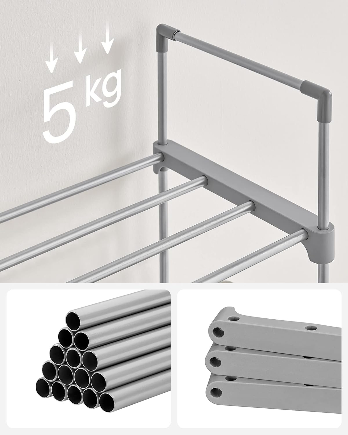 SONGMICS Suport pentru pantofi, cadru metalic cu 10 nivele, design personalizabil, 30x45x174cm, gri