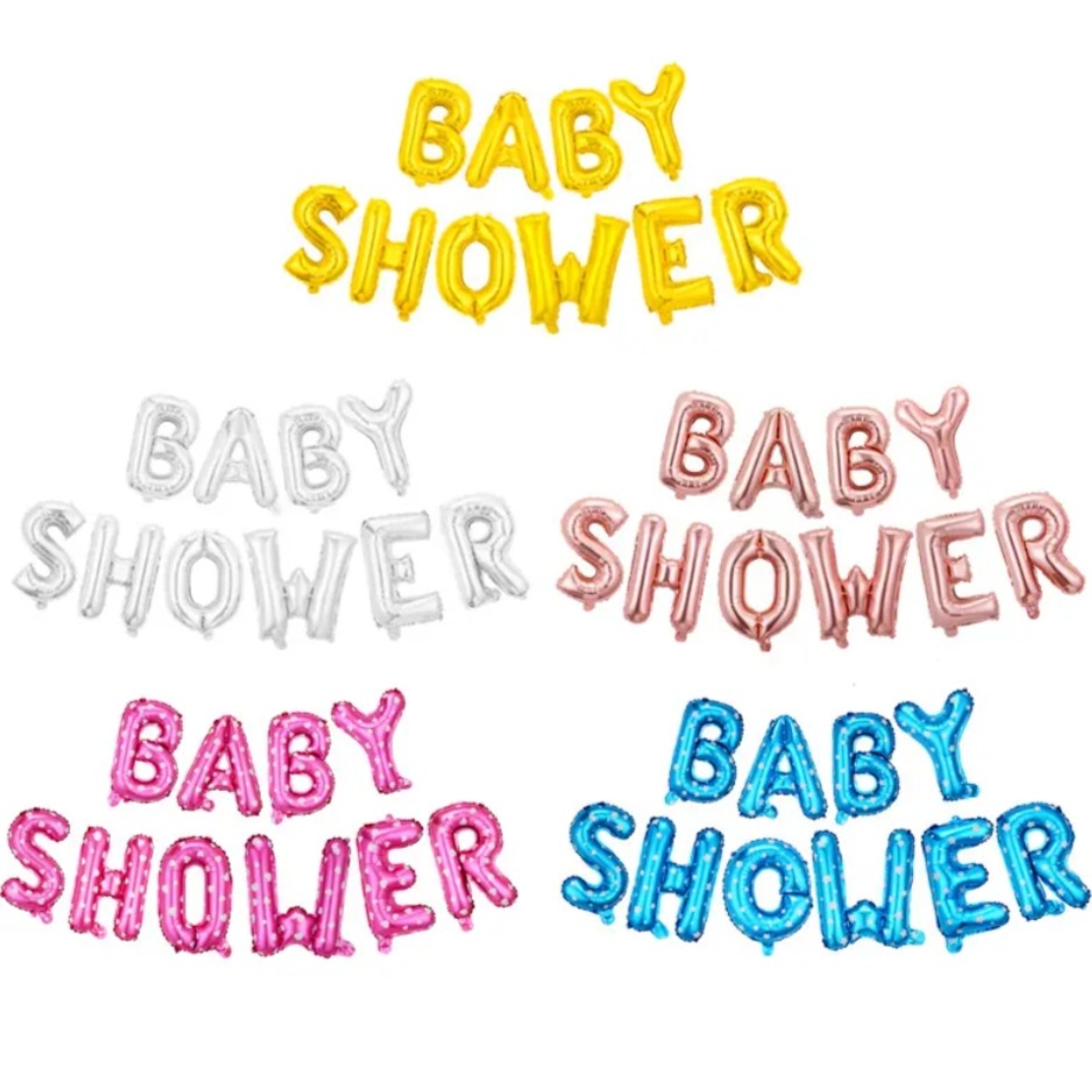 Set Baloane din Folie Metalizata, Vafy, Model Baby Shower, Litere de 40 cm, Baloane Party, Ambalaj Individual, Pai, Ata si Adeziv Incluse, Umflare cu Aer sau Heliu, Roz