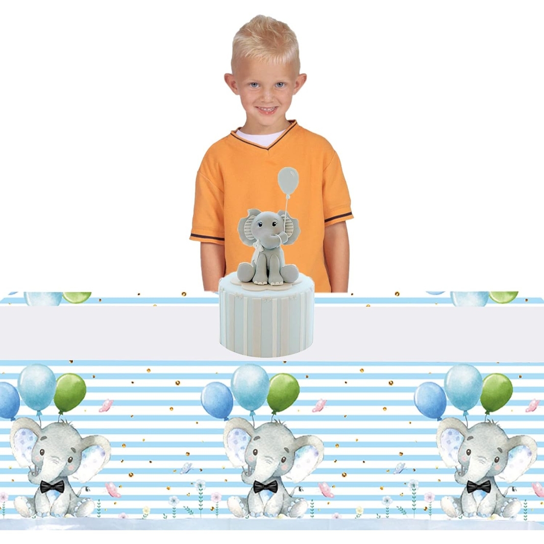 Fata de Masa, Flippy, din Plastic, Imprimeu Elefanti, 180 x 108 cm, Albastru