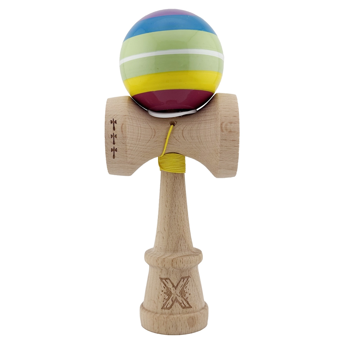 Kendama X Originala, Profesionala, Flippy, Legendary Spectrum, Cupe Mari KING SIZE V3, Super Sticky, Gaura in Baza, Rulment Metalic, din lemn 18 cm, Ata 62/65 cm, Multicolor