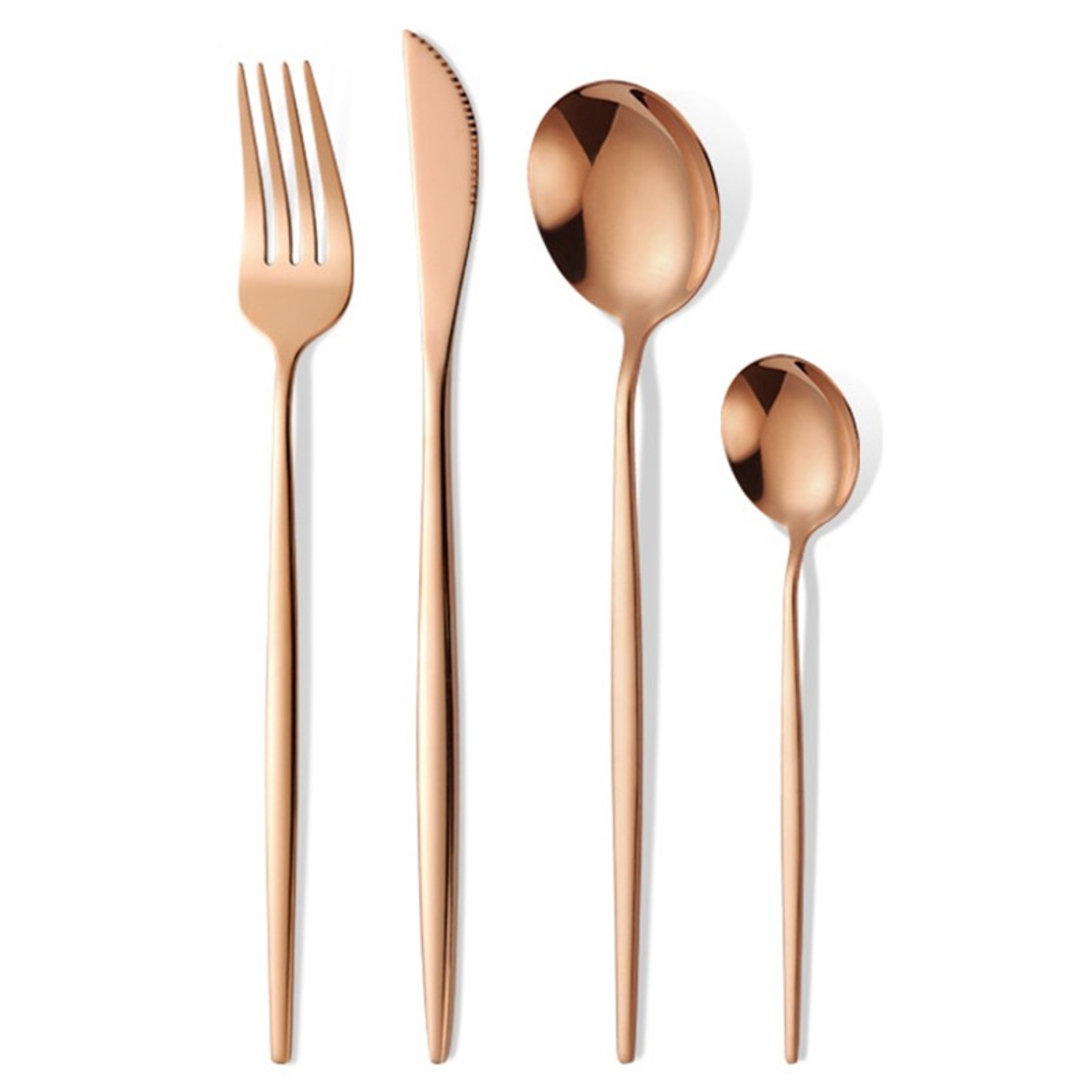Tacamuri Portugheze, Flippy, Set din 24 de Piese din Otel Inoxidabil, 6 Cutie, 6 Furculite, 6 Linguri de Masa, 6 Linguri pentru Ceai, Gold