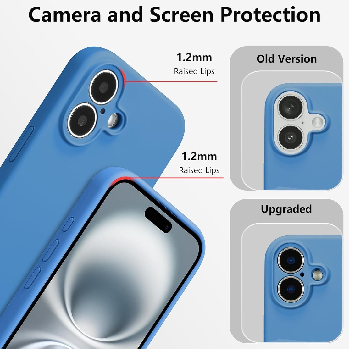 Husa de Protectie, Vafy, pentru iPhone 16 Plus, Liquid Silicone, cu Microfibra pe Interior, Protectie Antisoc, Compatibil Incarcare Wireless, Albastru