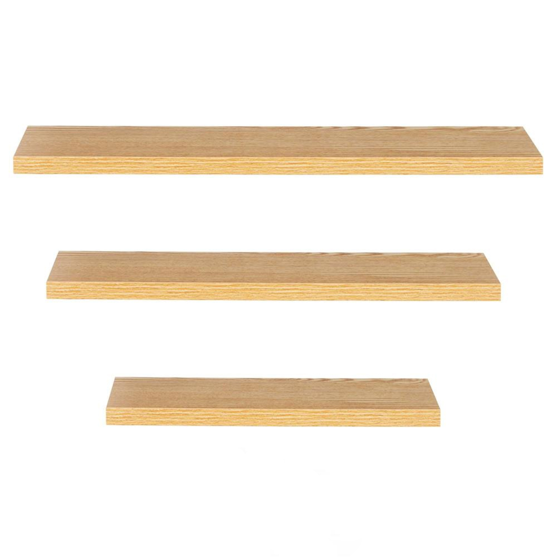 Set 3 rafturi plutitoare decorative de perete, din MDF cu suport metalic, 30, 45 si 60 cm, maro