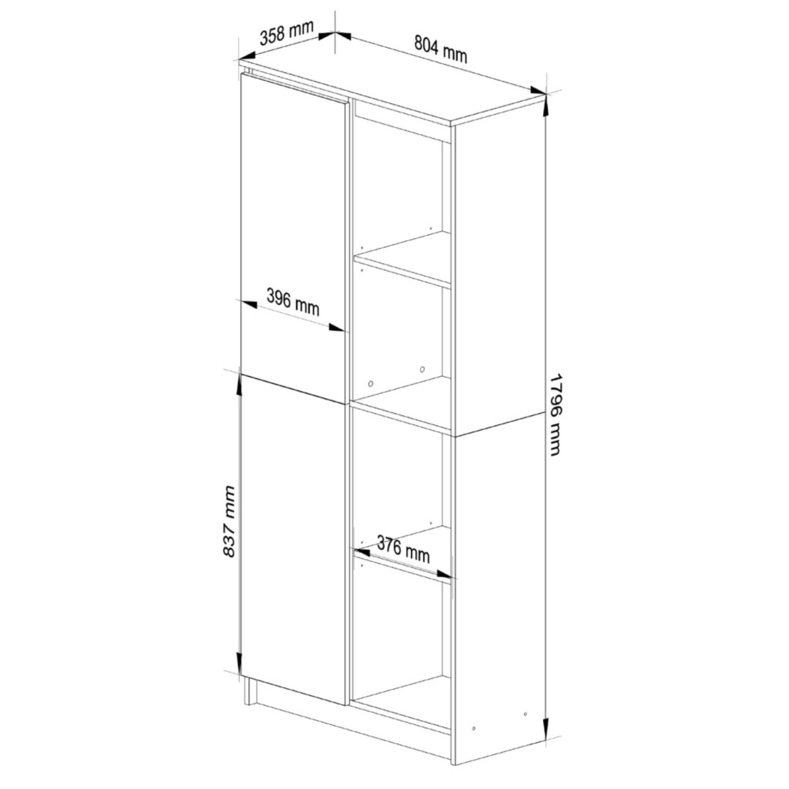 Dulap cu usa si 8 etajere, PAL laminat 16 mm, 80x35x180 cm, stejar sonoma