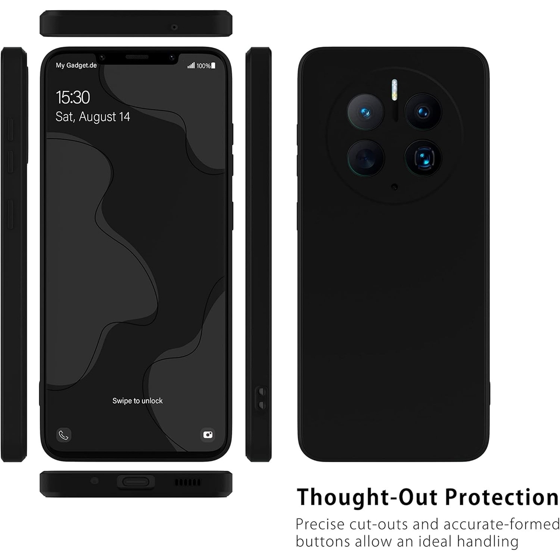 Husa de Protectie, Vafy, pentru Huawei Mate 50 Pro, Liquid Silicone, cu Microfibra pe Interior, Protectie Antisoc, Compatibil Incarcare Wireless, Negru