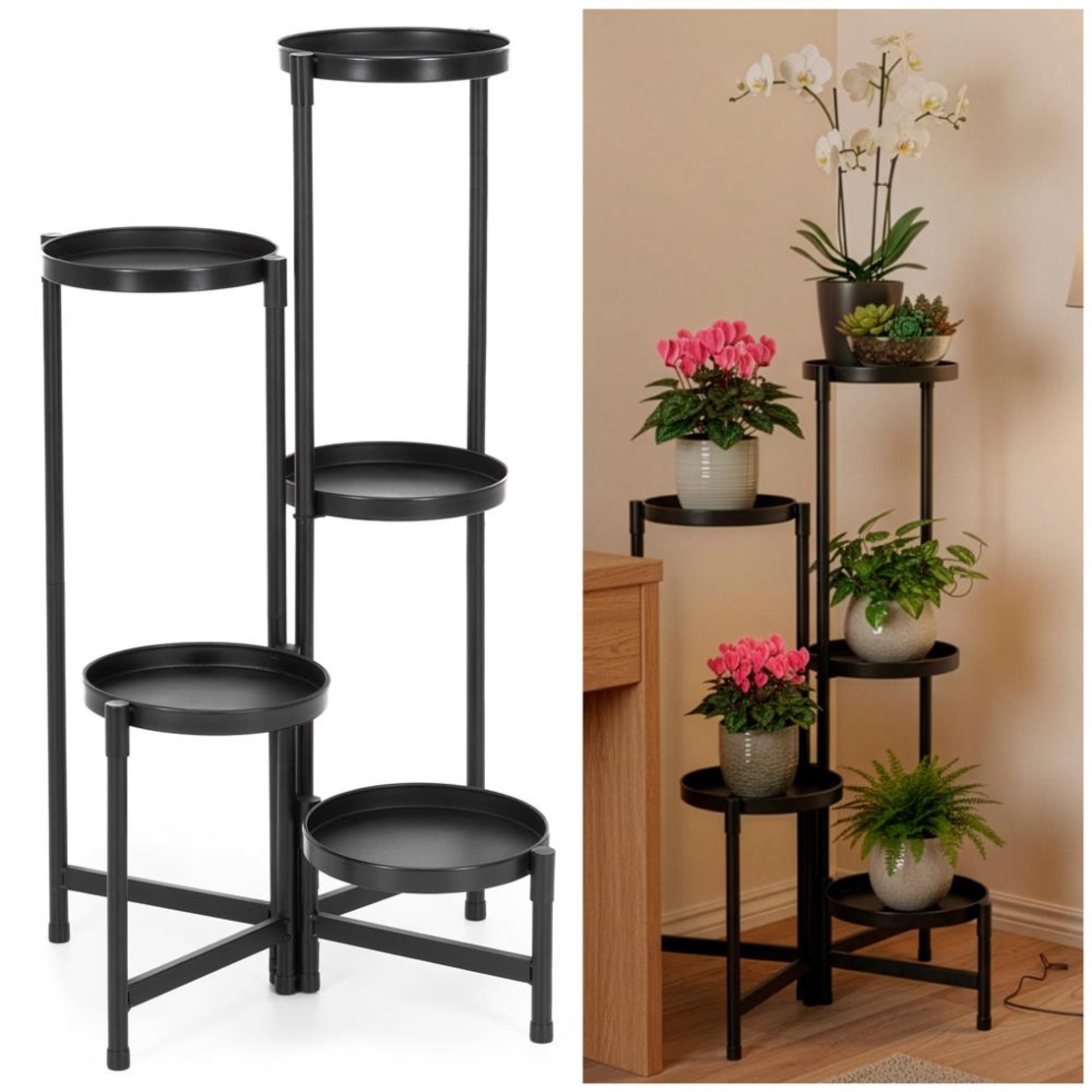 Suport metalic pentru flori cu 5 niveluri, structura pliabila, 48x48x79 cm, negru