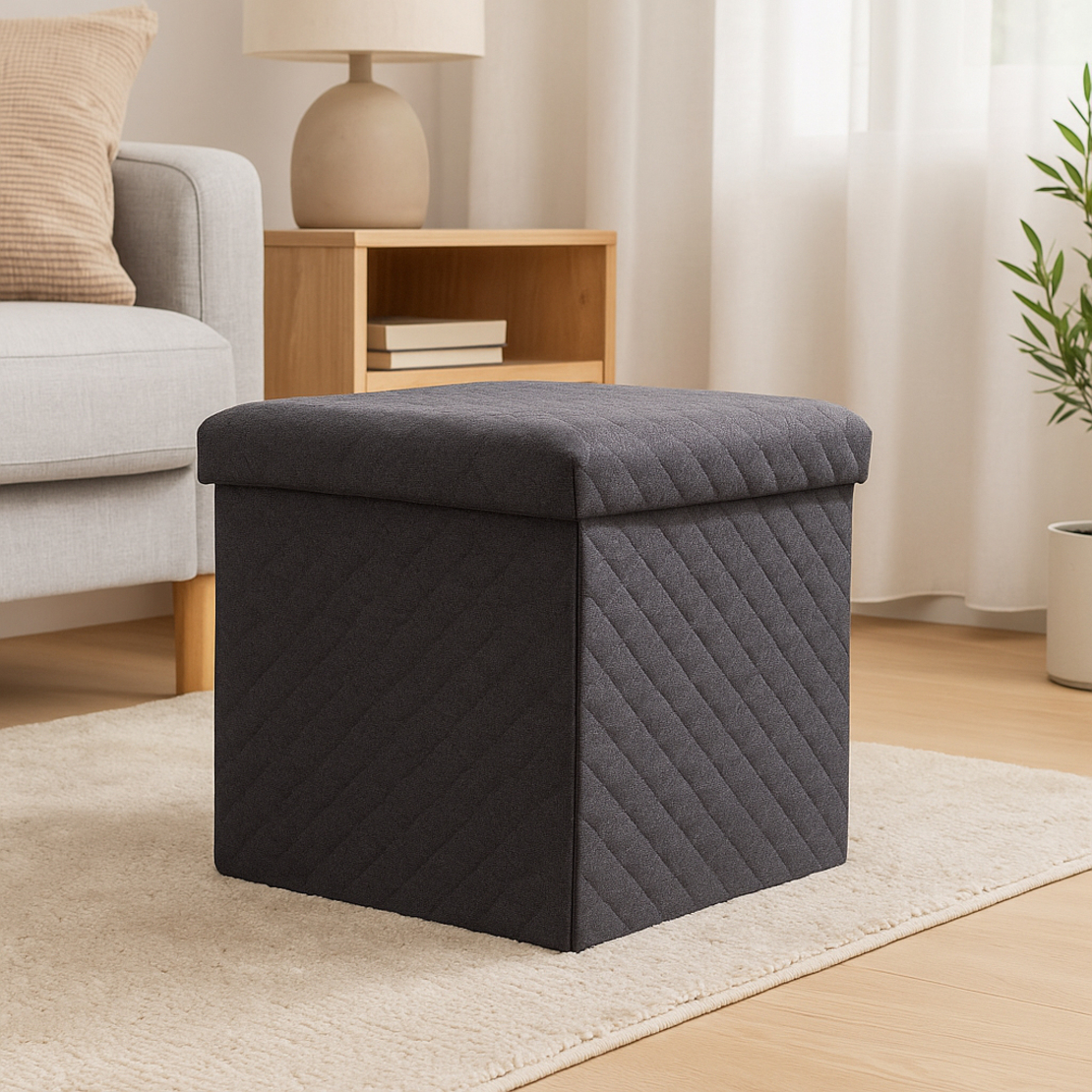 Taburet pliabil 5Five patrat cu spatiu de depozitare, MDF, 31x31x31 cm, gri inchis
