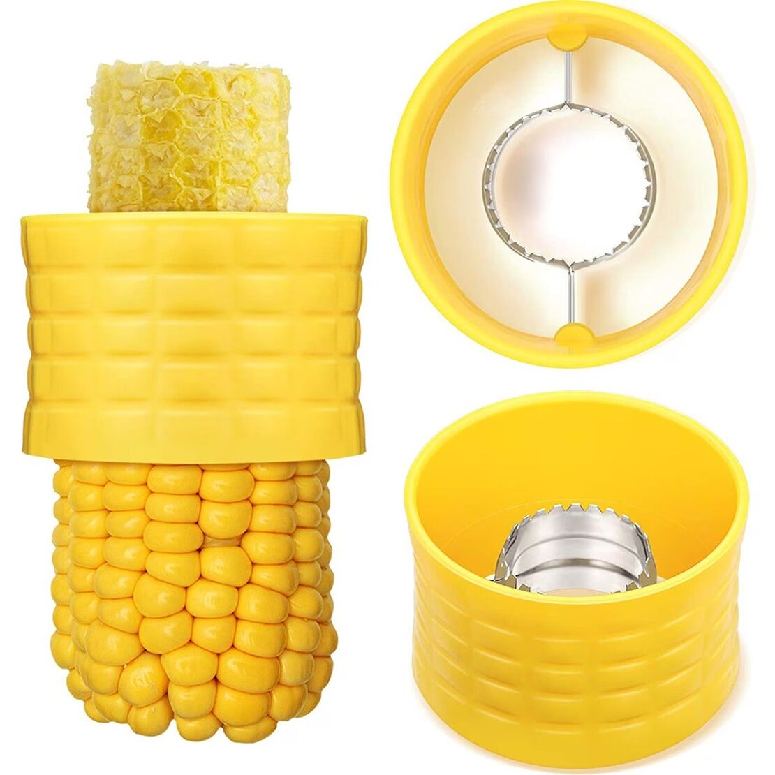 Ustensila pentru Curatare Porumb, Vafy, Diametru 3.6 cm, din Plastic si Otel Inoxidabil, Galben