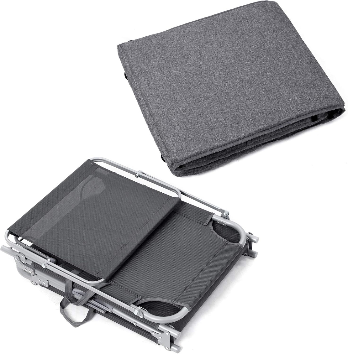 SONGMICS Sezlong pliabil, cu saltea, parasolar si tetiera, spatar reglabil in 4 pozitii, maxim 150kg, 193x53x30 cm, gri