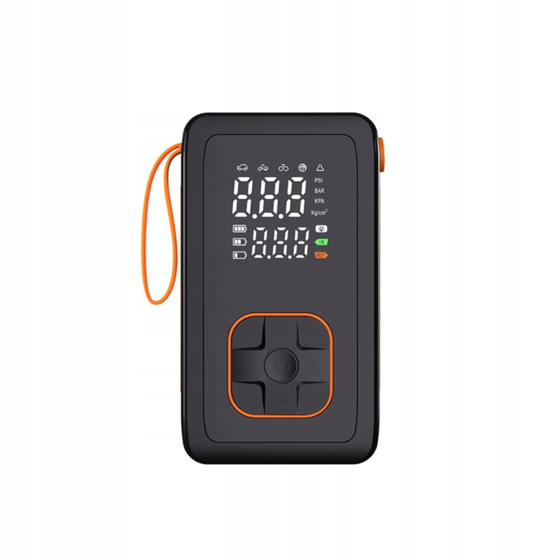Compresor anvelope portabil auto 12V, acumulator 3600 mAh, cu manometru, display LED si functie powerbank, reincarcare USB