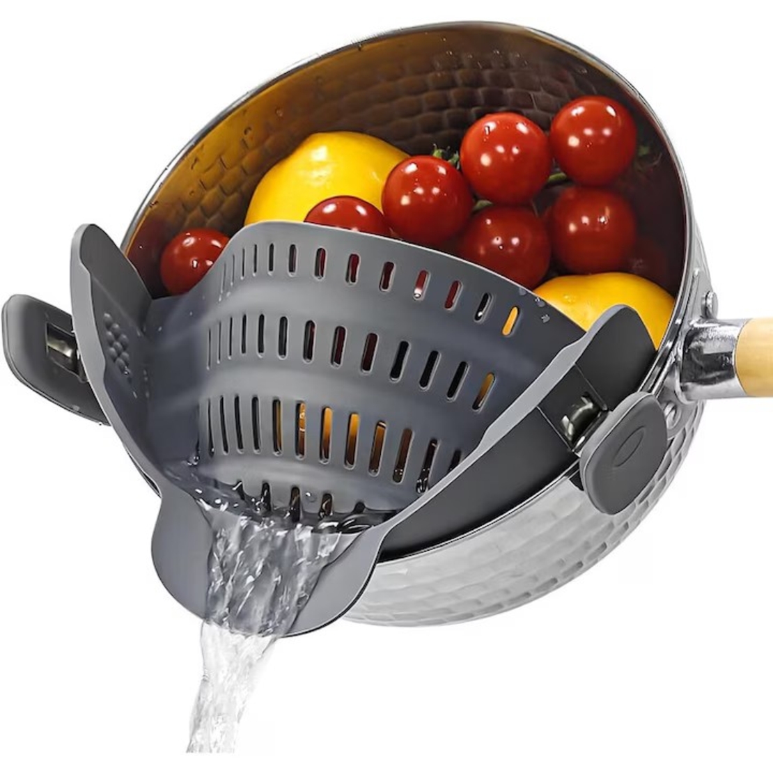 Strecurator Filtru pentru Vase, Vafy, din Silicon Rezistent la Temperaturi Inalte, Universal, Paste, Legume, Fructe, 23x12.5x6.7 cm, Gri