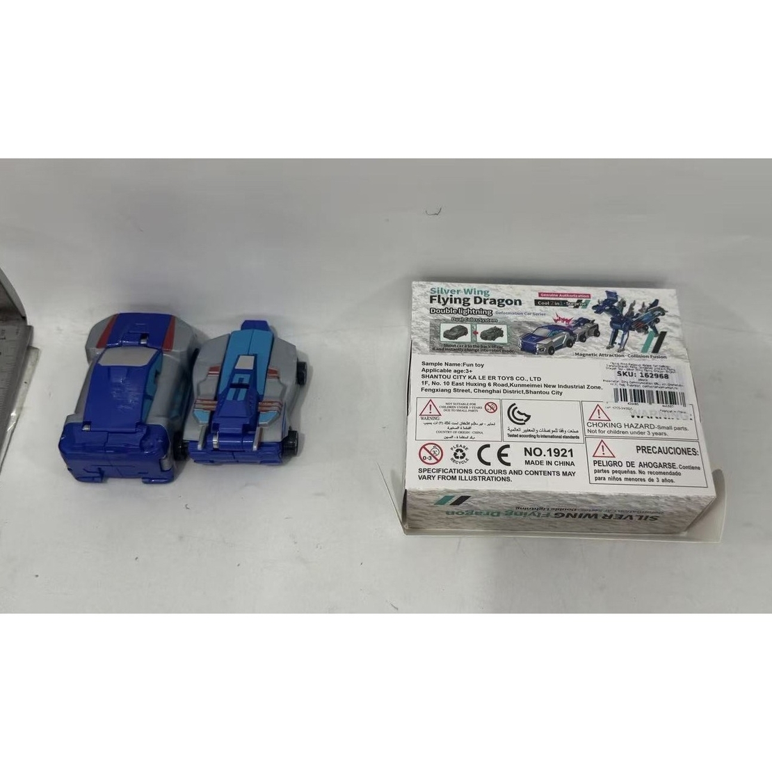 Jucarie Transformabila 2in1, Flippy, Silver Wing Flying Dragon, Masina/Dragon, Atractie Magnetica, +6 Ani, din ABS, Albastru