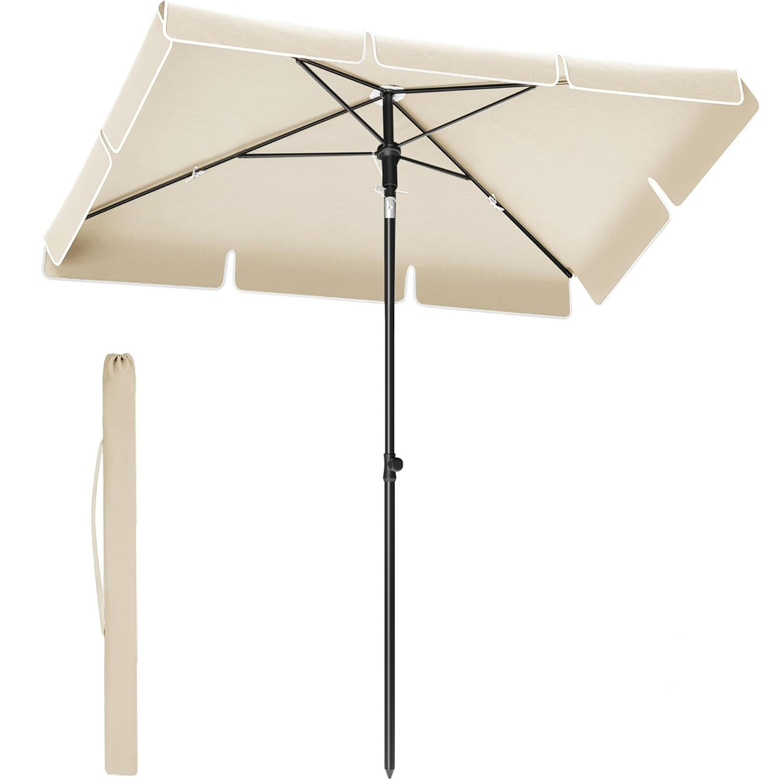 SONGMICS Umbrela terasa sau gradina reglabila, inclinare 2 directii, protectie UV UPF 50+, husa inclusa, 230x150 cm, bej