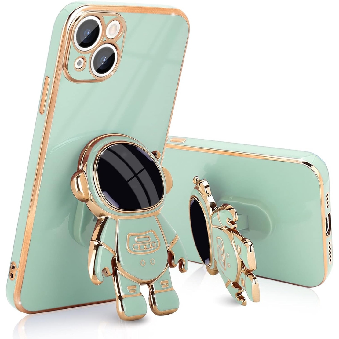 Husa de Protectie TPU 2in1, Vafy, pentru Apple iPhone 14, Astronaut cu Suport, Antisoc, Rezistenta la Impact, Protectie Camera, Verde