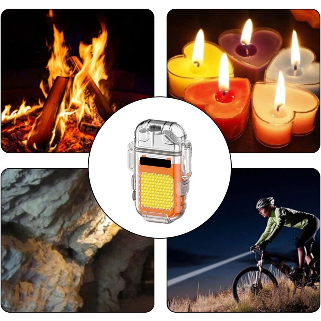 Lanterna Tip Breloc cu Bricheta, Vafy, Impermeabila, 3 Moduri Iluminare, 300 mAh, Incarcare USB-C, COB, Raza de Actiune 50 - 100 m, 7.4 x 4.9 x 1.7 cm, Portocaliu