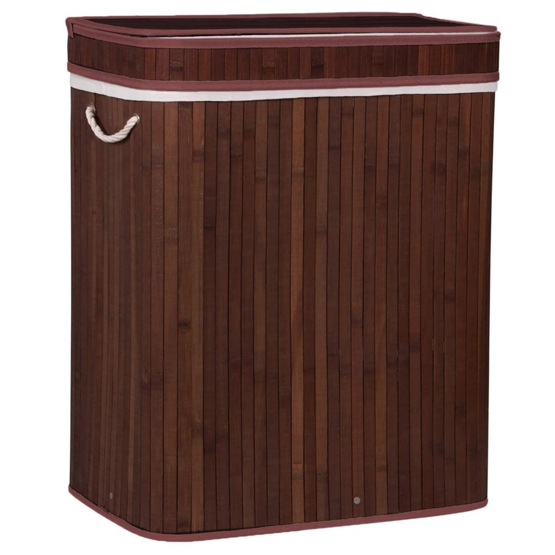 Cos de rufe cu capac si 3 compartimente, sac textil detasabil, 100 litri, 51x32x63 cm, maro