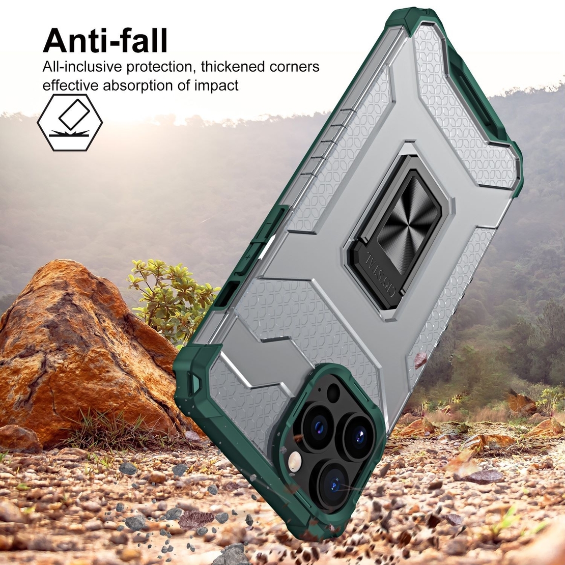 Husa de protectie Vafy compatibila cu Apple iPhone 13 Pro Max Acrylic Armor cu suport Verde Inchis