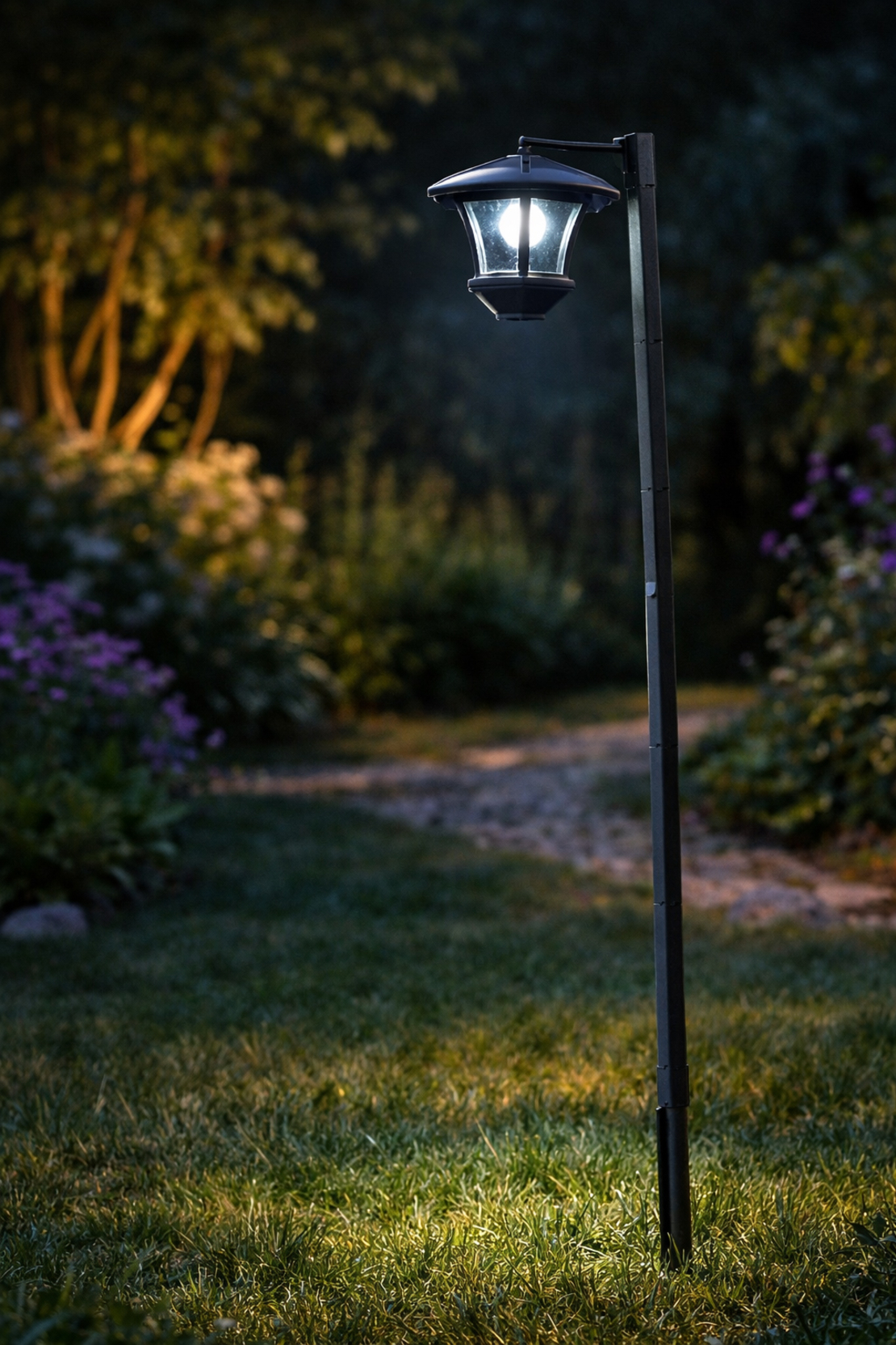 Lampa solara gradina 2in1 tip stalp felinar, iluminat alei, LED alb rece, 155 cm, panou solar, IP44, negru