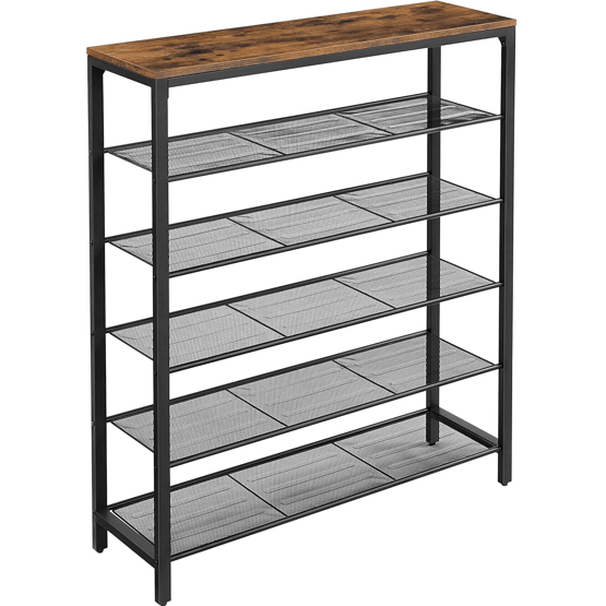 VASAGLE Etajera pantofi cu 5 rafturi si polita superioara, 100x30x110 cm, maro rustic