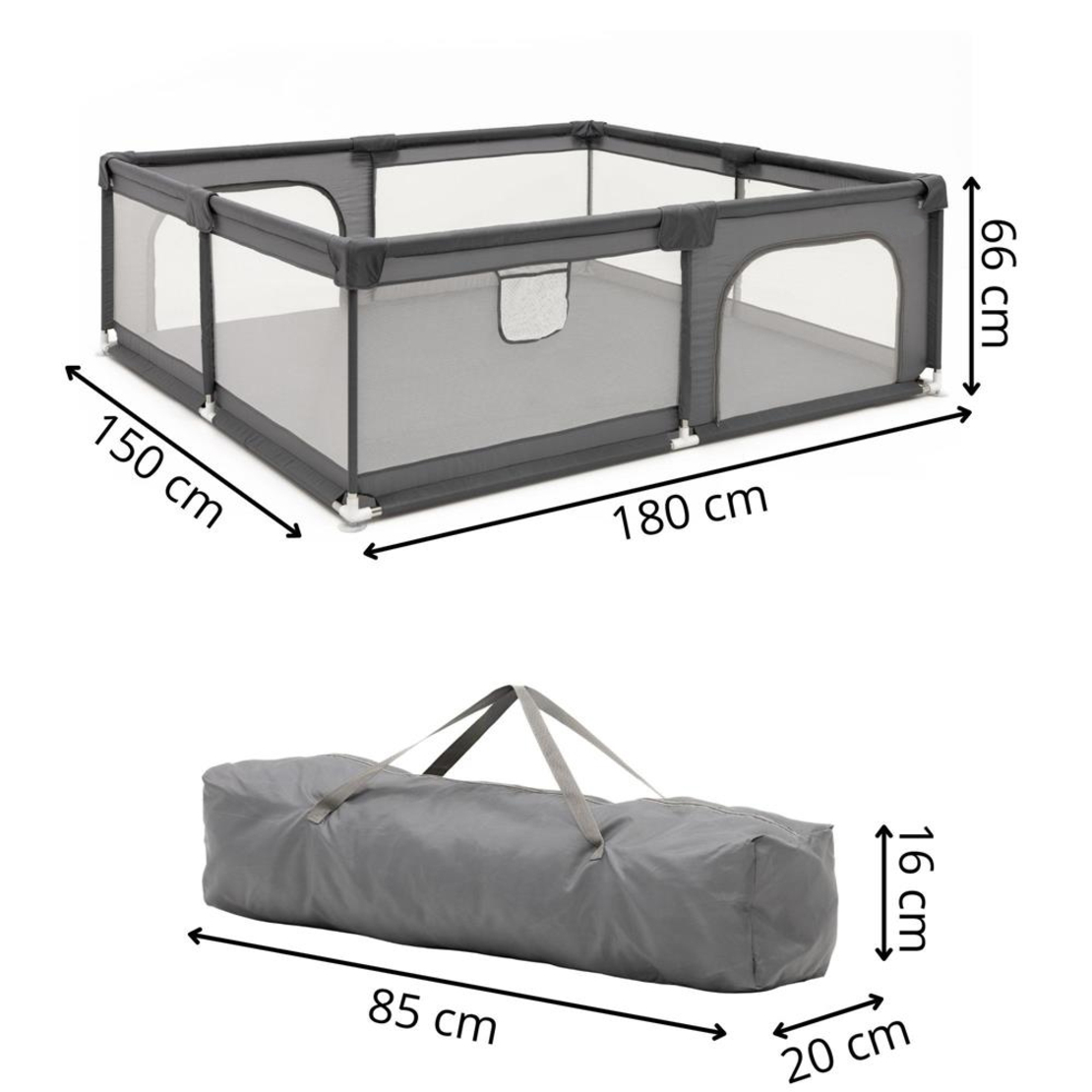 Tarc de joaca pliabil pentru copii, cu intrare cu fermoar, 180x150x66 cm, gri