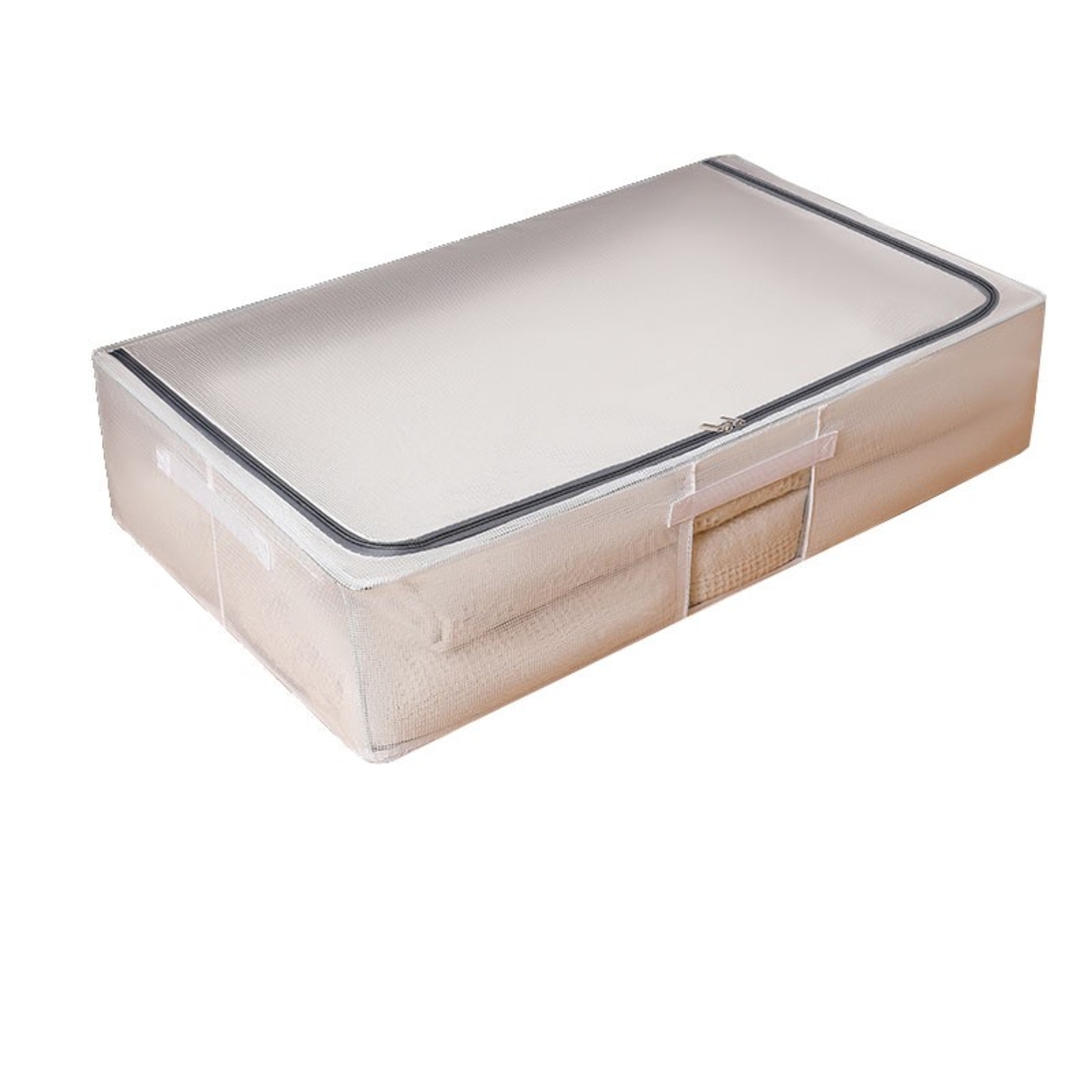 Cutie de Depozitare, Vafy, pentru Haine, Incaltaminte, din Plasa PVC Impermeabila si Manere Laterale, Pliabila, Fermoar Bidirectional, 80 x 47 x 18 cm, Transparenta