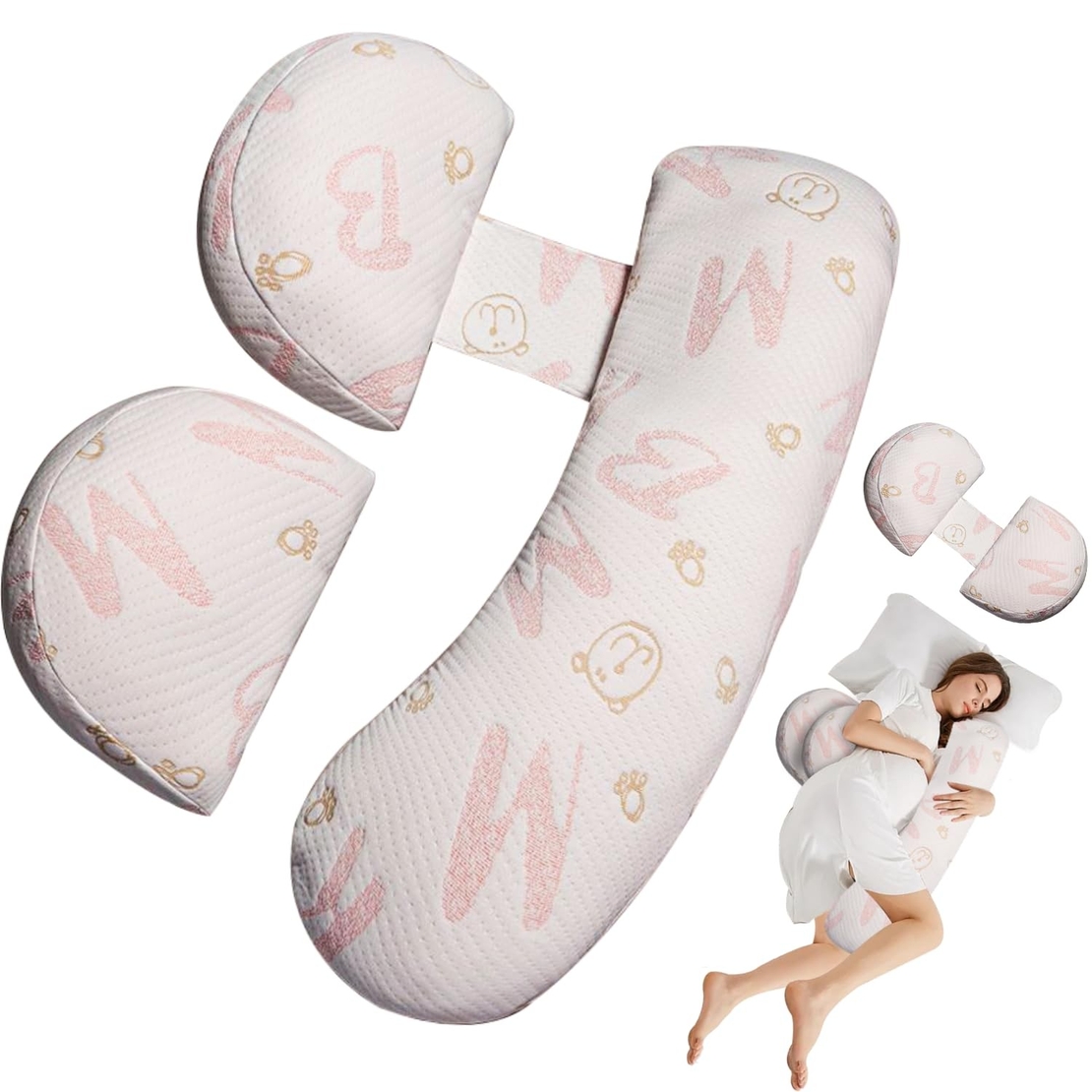 Set Perna pentru Gravide, Flippy, Husa Detasabila, Utilizare in Forma H si U, Reglabila, Latime Ajustabila, Proactive, Roz Pal