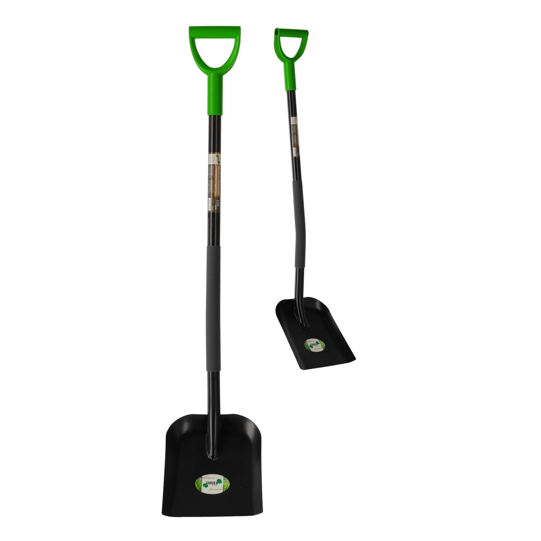 Lopata nisip cu lama lata si maner tip D, otel cu acoperire pulbere, coada 120 cm, verde si negru