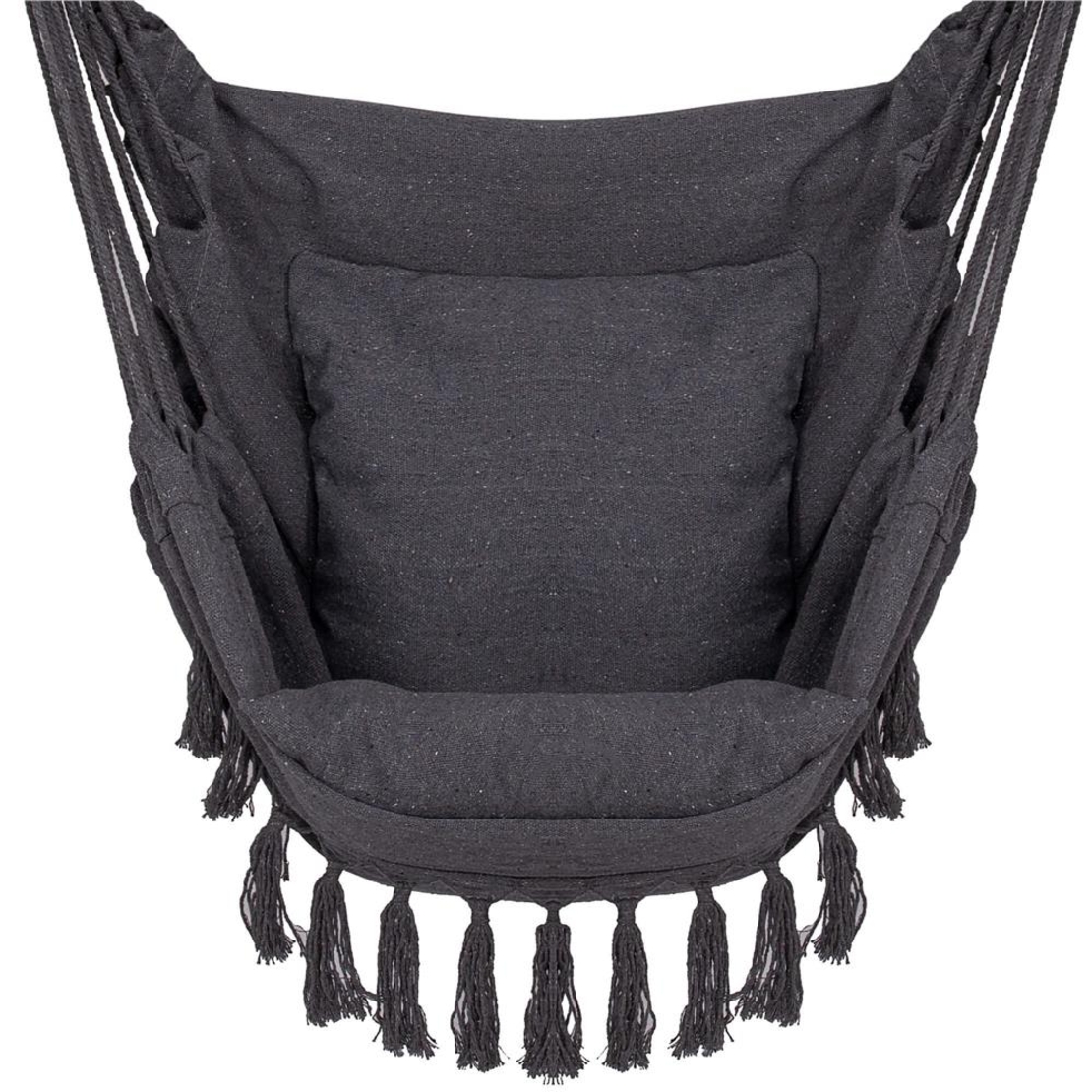 Hamac tip leagan suspendat pentru casa sau gradina HM45, gri inchis cu perne, 130x100cm, 150kg