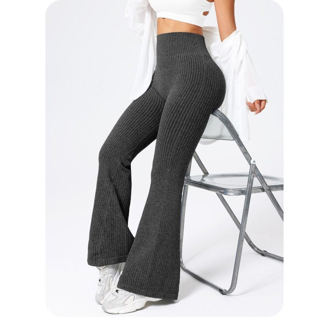 Pantaloni Sport de Dama, Flippy, pentru Yoga, Talie Inalta, Evazati, Tricotati, Negru, Marime XS