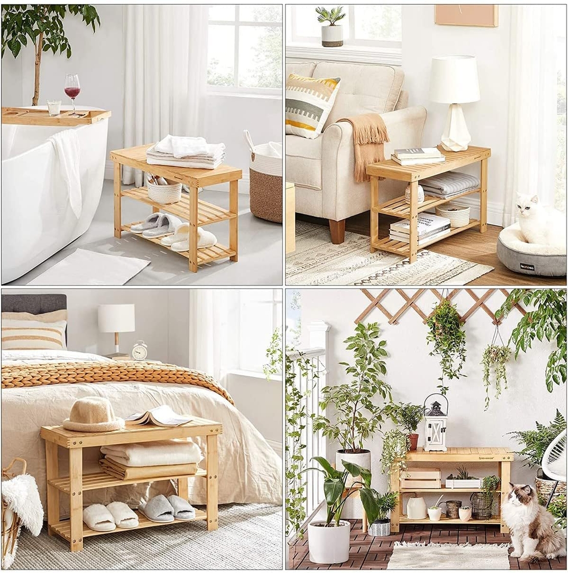 SONGMICS Raft de depozitare din bambus, cu 3 niveluri, 28x70x45cm, maro
