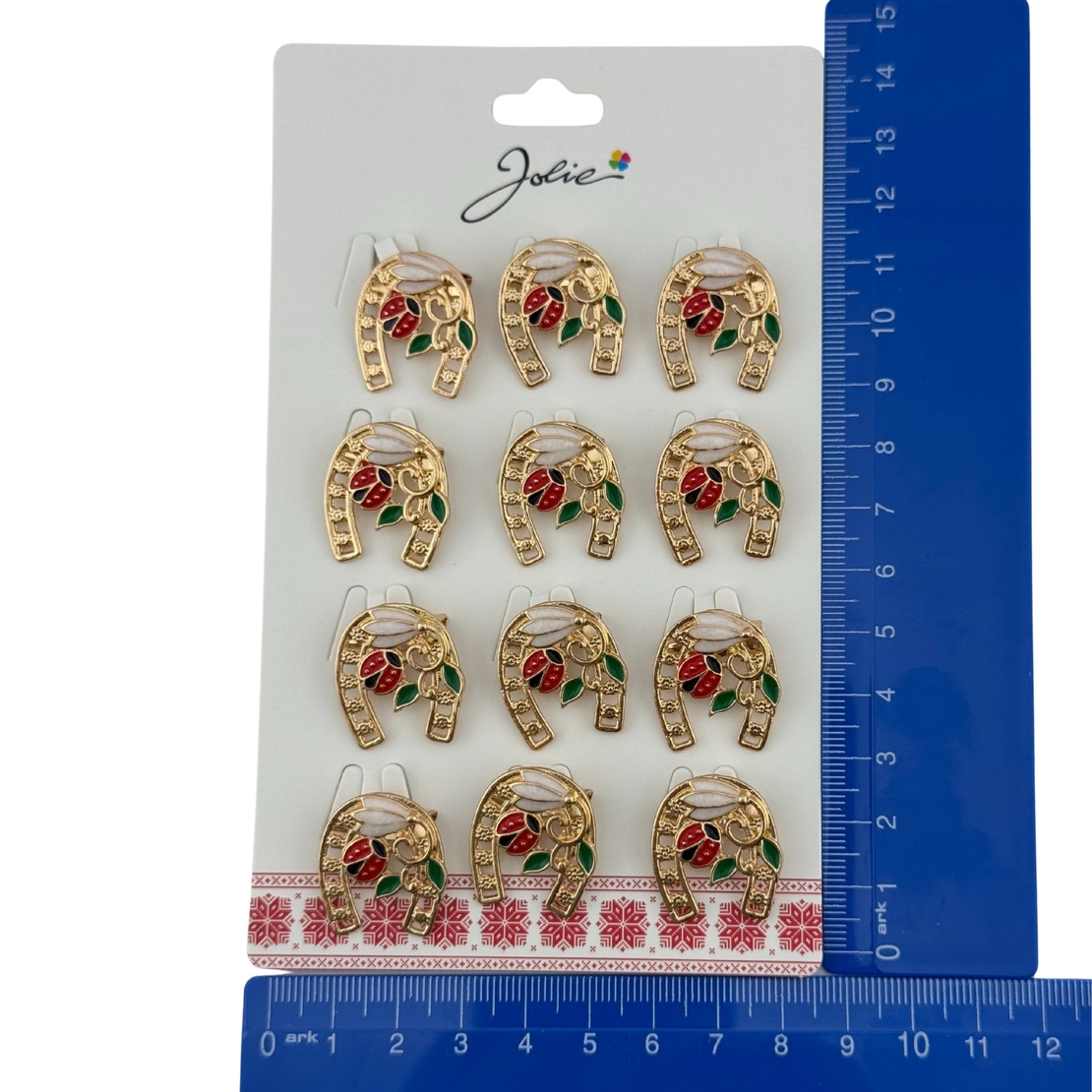 Set 12 Brose Martisor Primavara, Jolie, Model Potcoava cu Buburuza si Ghiocel