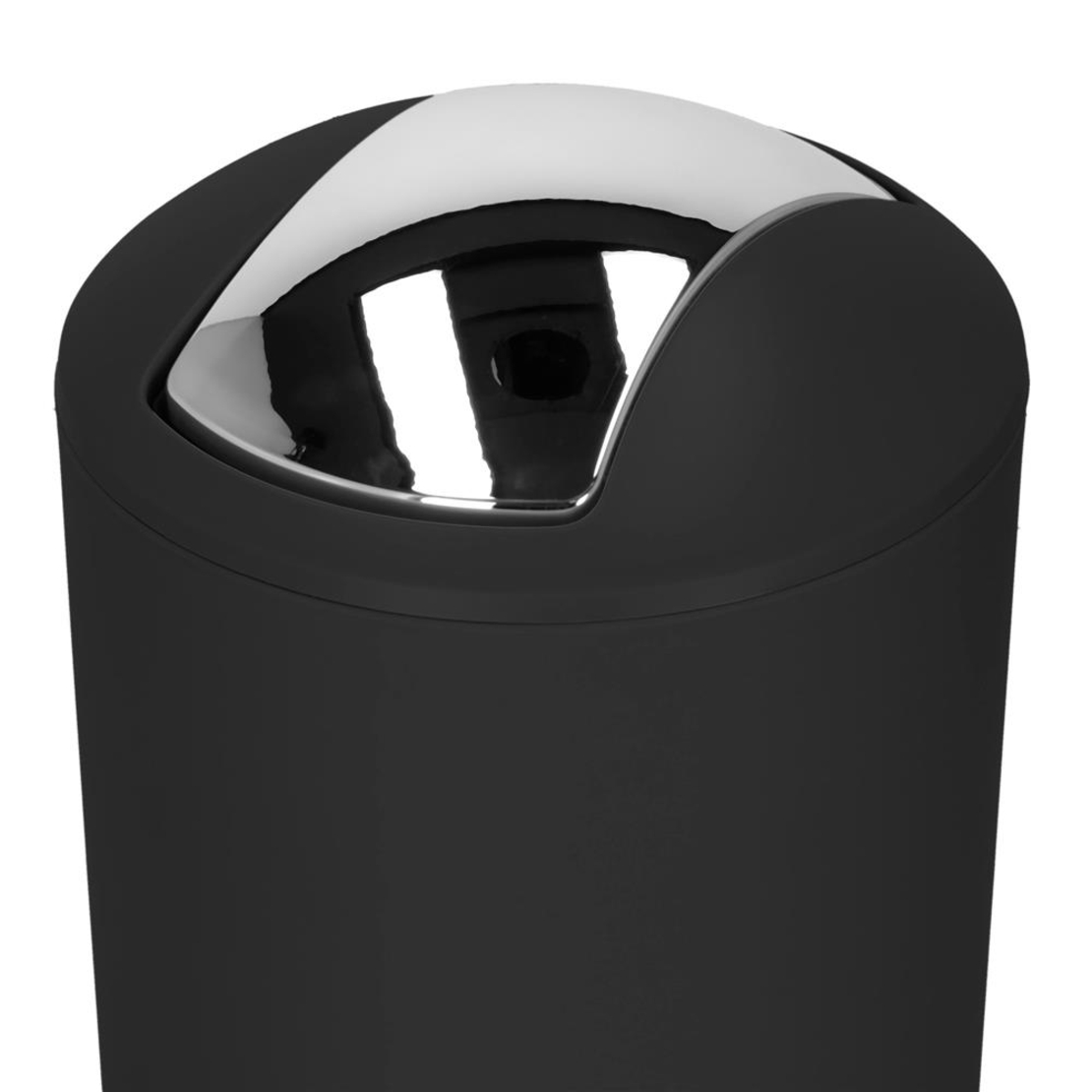 Set accesorii baie, 6 piese din plastic, cu perie WC si cos de gunoi, finisaj mat si lucios, negru argintiu