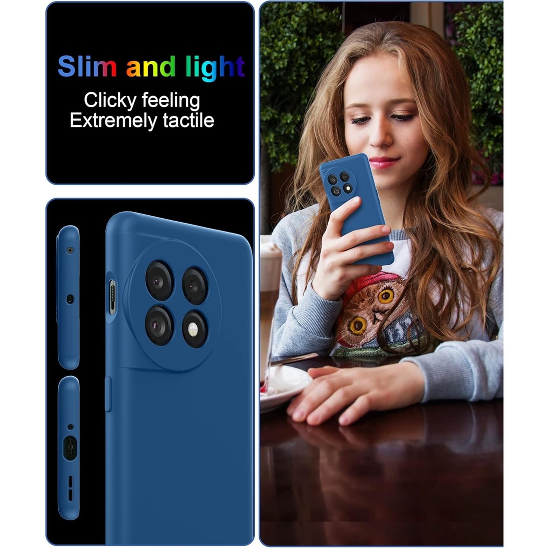 Husa de Protectie, Vafy, pentru OnePlus 11 5G, Liquid Silicone, cu Microfibra pe Interior, Protectie Antisoc, Compatibil Incarcare Wireless, Albastru