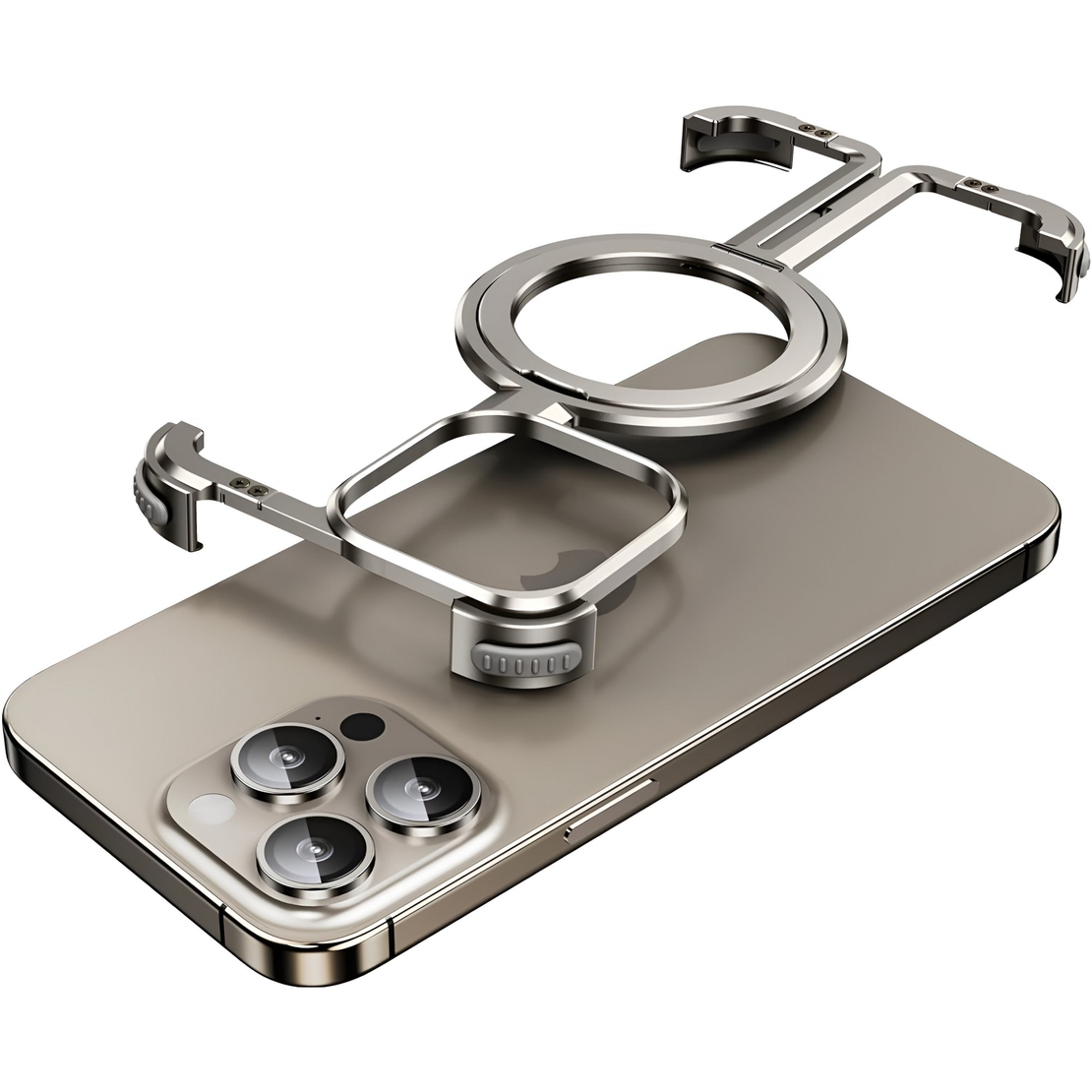 Husa MagSafe Metalica Compatibila cu iPhone 15 Pro Max, Vafy, Clear Case, Aliaj de Aluminiu, cu Magnet, fara Rama, Antisoc, Antizgariere, Incarcare Wireless, Gri Metalizat