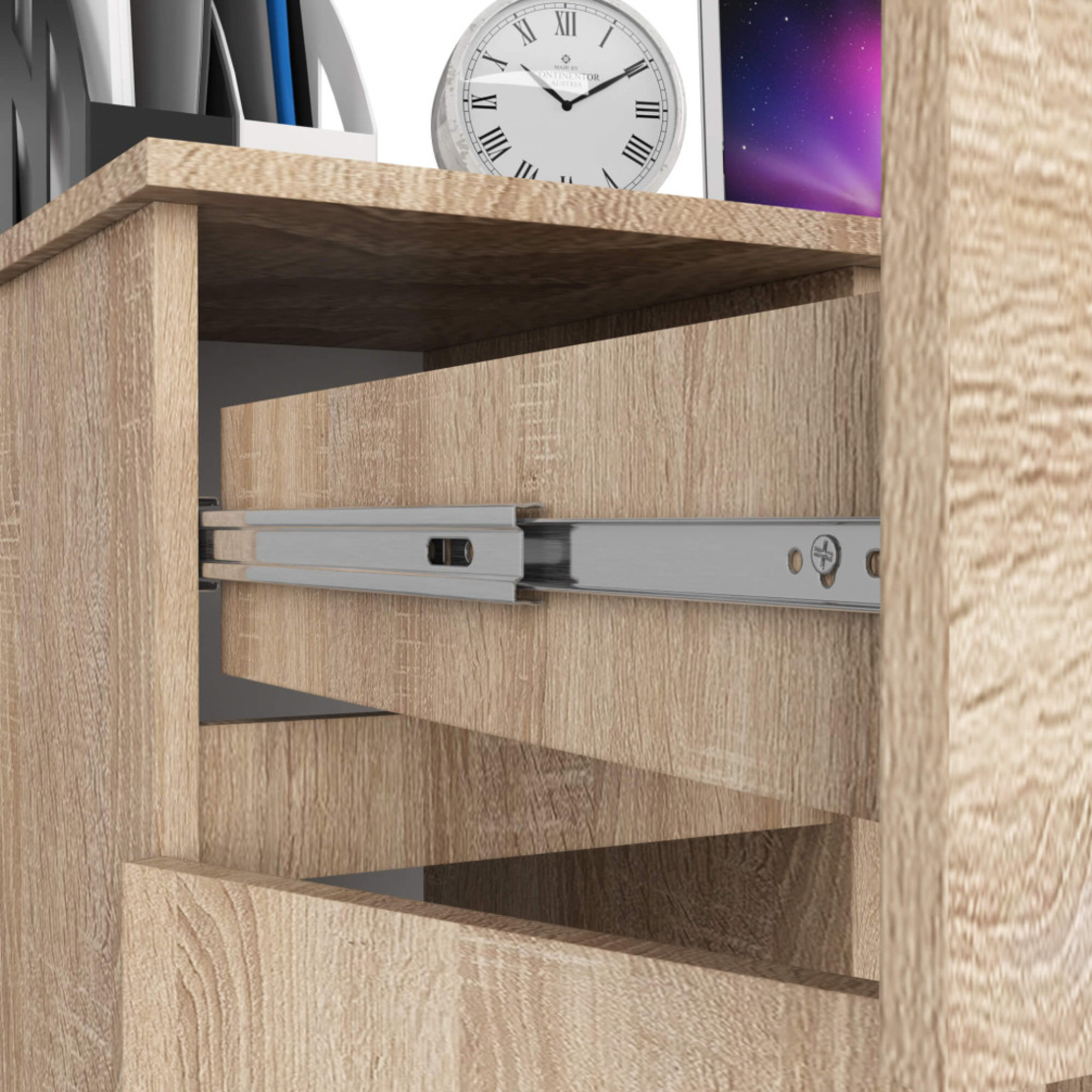Birou computer PIKSEL, cu sertar, dulap si raft pentru tastatura, stanga, 90x50x77 cm, stejar sonoma