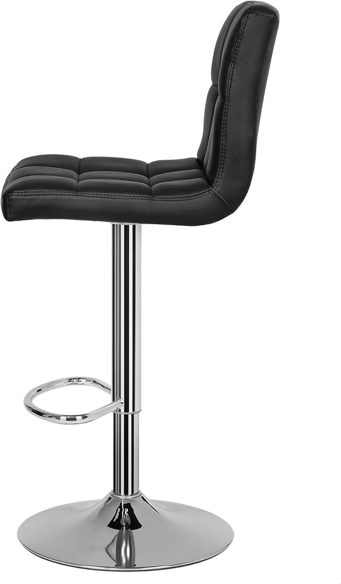 SONGMICS Set 2 scaune bar reglabile pe inaltime, cu spatar, sezut PU si suport picioare, rotatie 360°, 38x45x115 cm, negru