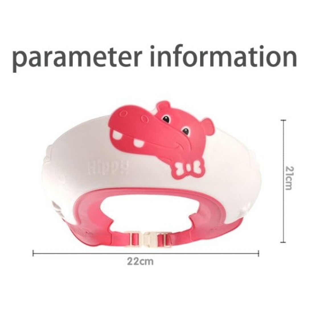 Viziera de Protectie Baie Pentru Copii, Fippy, Model Hipopotam, Dimensiune ajustabila, Durabil, Usor de curatat, Impotriva Samponului, pentru Ochi si Urechi, TPE+PP, 22x21 cm, Rosu