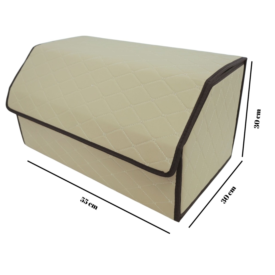Cutie de Depozitare Auto, Flippy, Organizator Premium Portbagaj, 2 Compartimente Depozitare, Geanta Multifunctionala din Piele Ecologica, Pliabil si Rezistent la Uzura, Bej Deschis, 55 x 30 x 30cm