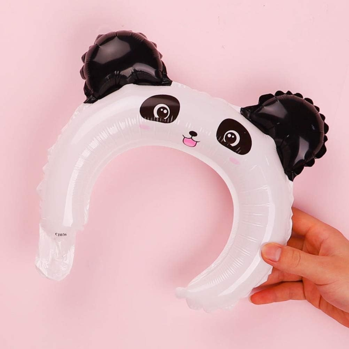 Balon din Folie Metalizata, Vafy, Tip Coronita cu Urechi, Model Panda, Ambalaj Individual, Pai Inclus, Umflare cu Aer sau Heliu, 27 x 28 cm, Alb/Negru