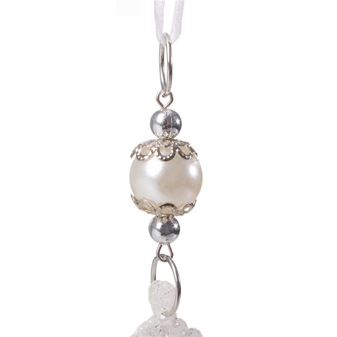 Decoratiune brad fulg de zapada, 13cm, alb cu sclipici