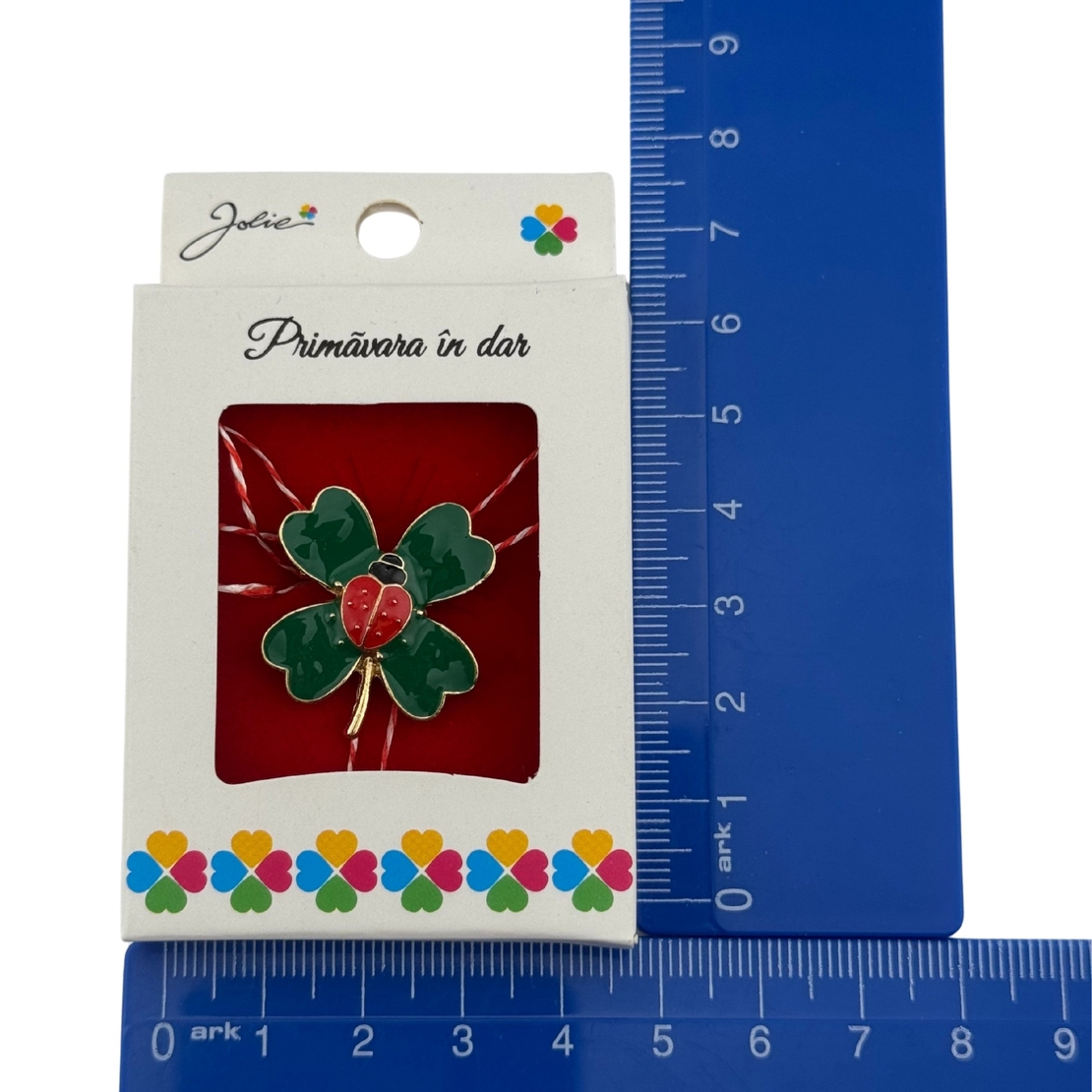 Martisor Brosa Mica in Cutie, Jolie, Dimensiune Brosa 2.5-3cm, Material Metal, Model Trifoi cu 4 Foi