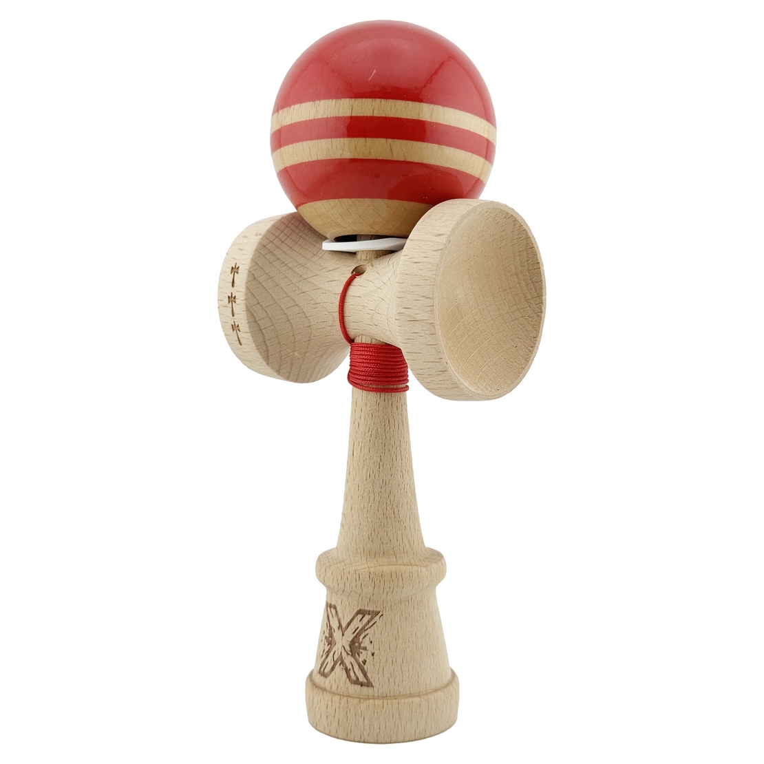 Kendama X Originala RAINBOW, Profesionala, Flippy, Cupe Mari KING SIZE V3, Super Sticky, Gaura in Baza, Rulment Metalic, din lemn 18 cm, Ata 62/65 cm, Rosu/Maro