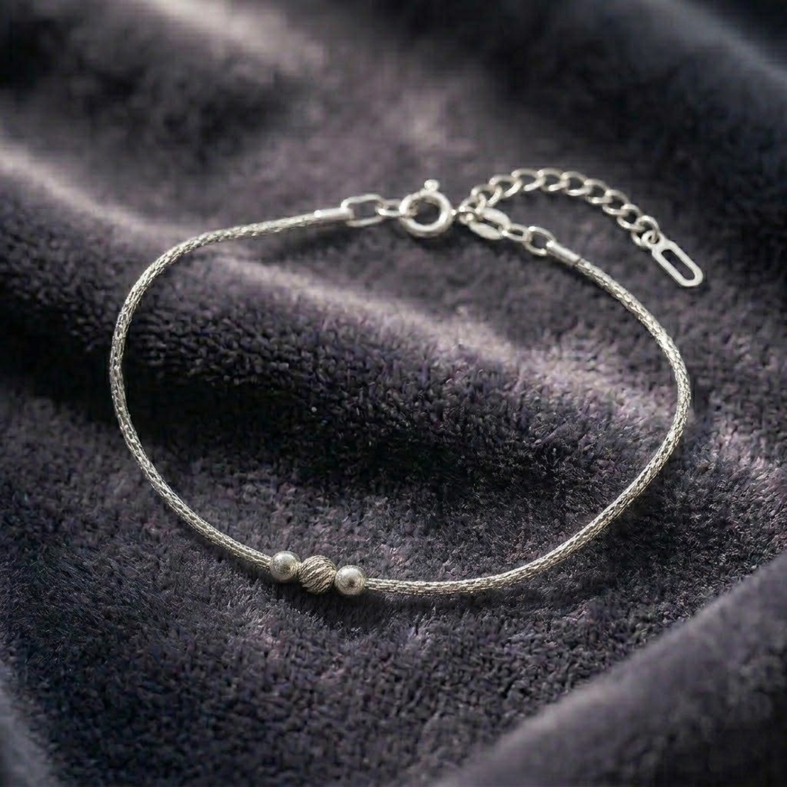 Bratara din Argint 925, pentru Dama, Jolie Silver, Model 3 Bile, 1.1 g, Lungime Reglabila, Argintiu
