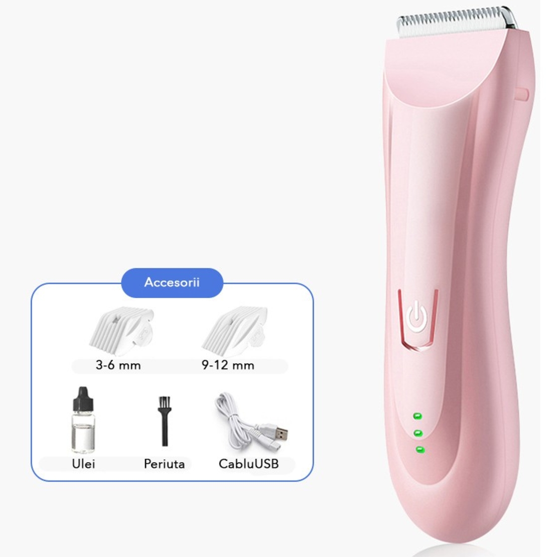 Masina De Tuns Bebelusi si Copii, Vafy, Lame Cermice si Inox, Fara Fir, Functie Anti Taiere, Silentios, 50 W, Rezistent la Apa, 2 Accesorii, Incarcator USB, Roz deschis