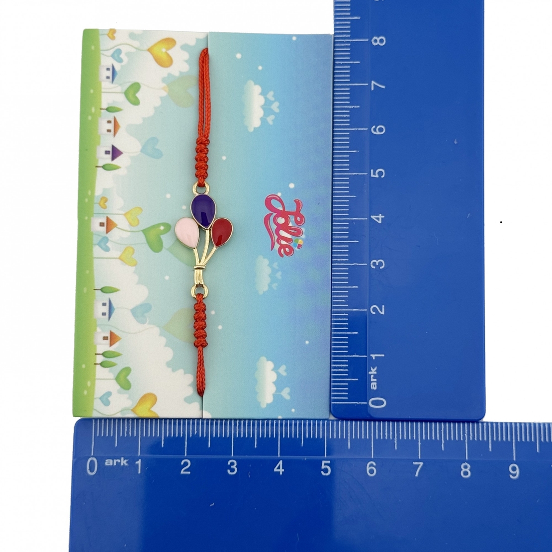 Bratara Ciucure, Jolie, Model 3 Baloane Colorate, Snur Rosu Reglabil, Auriu