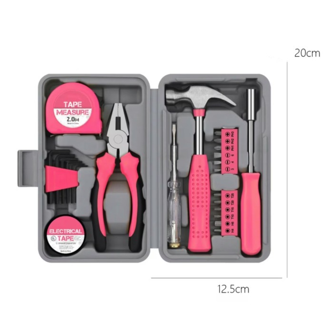 Set Scule 24 piese pentru Uz Casnic, Vafy, Instrumente Set in Trusa de Plastic Gri, din Plastic si Metal, 20 x 12.5 x 3 cm, Roz